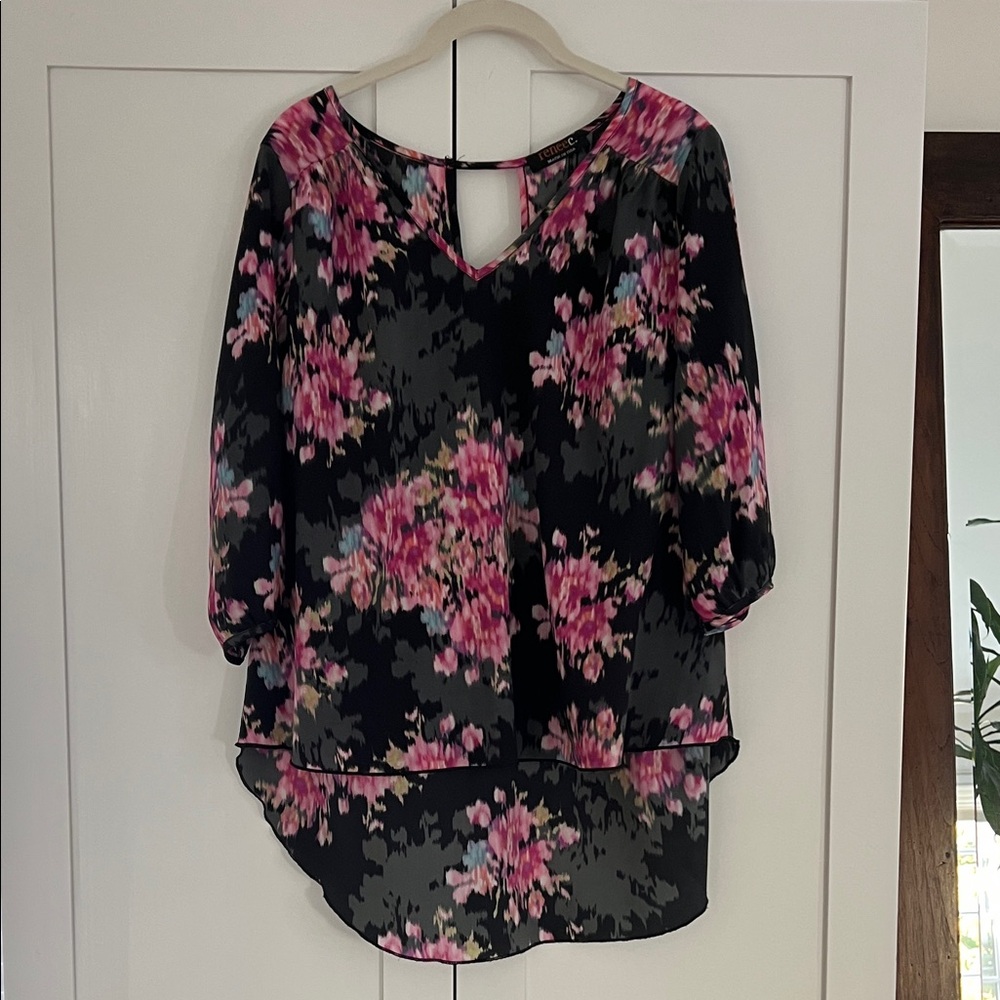Renee C. Black and Pink Floral Blouse